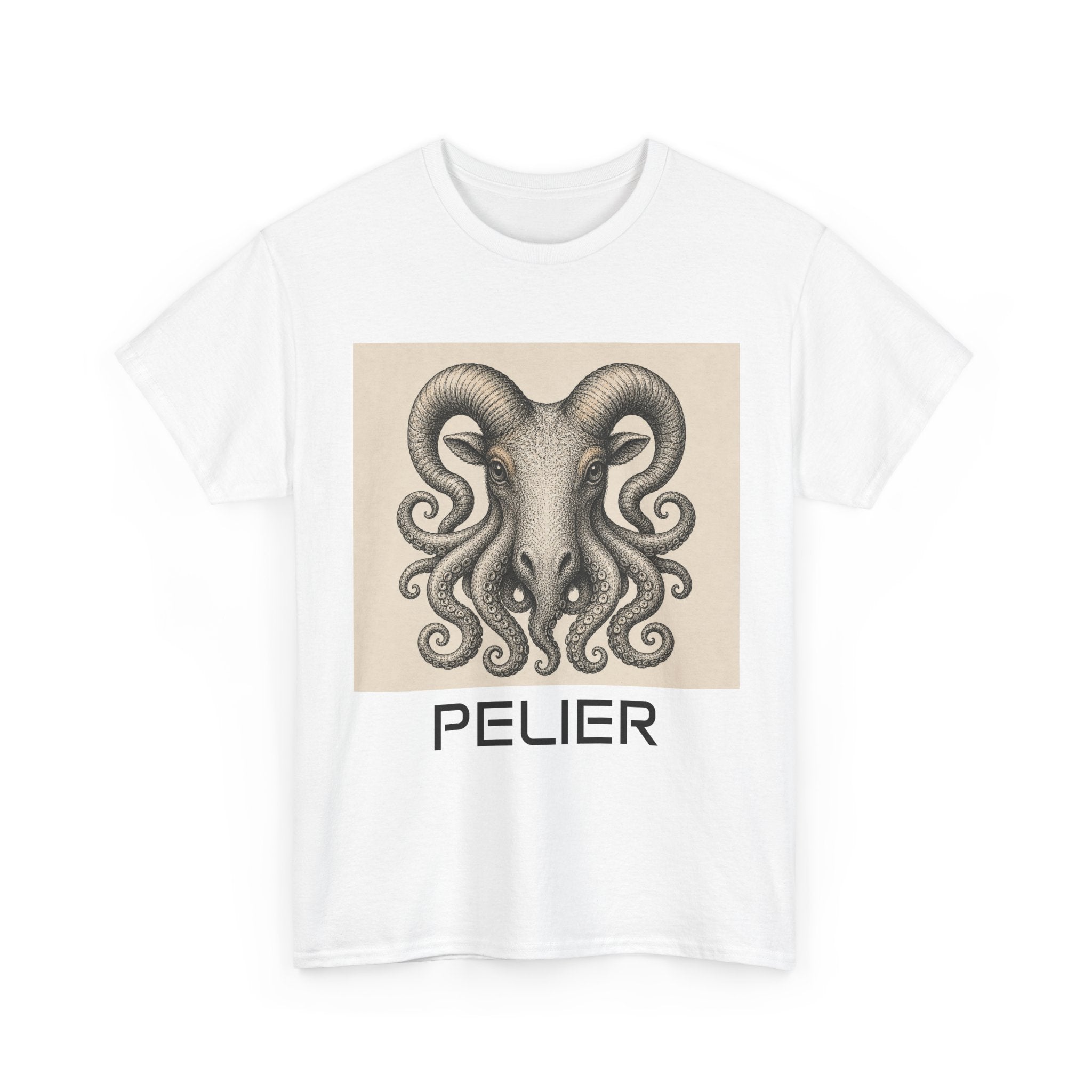 Ram Octopus Skull Graphic Tee — 'Pelier' Vintage Nautical Art T-Shirt