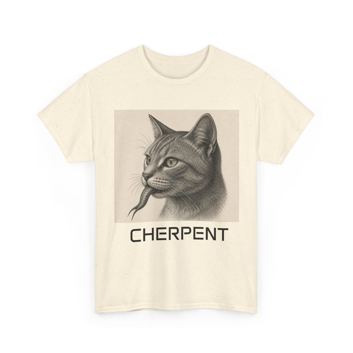 Cat and snakeTee — Vintage Illustration Cat with Snake Graphic T-Shirt