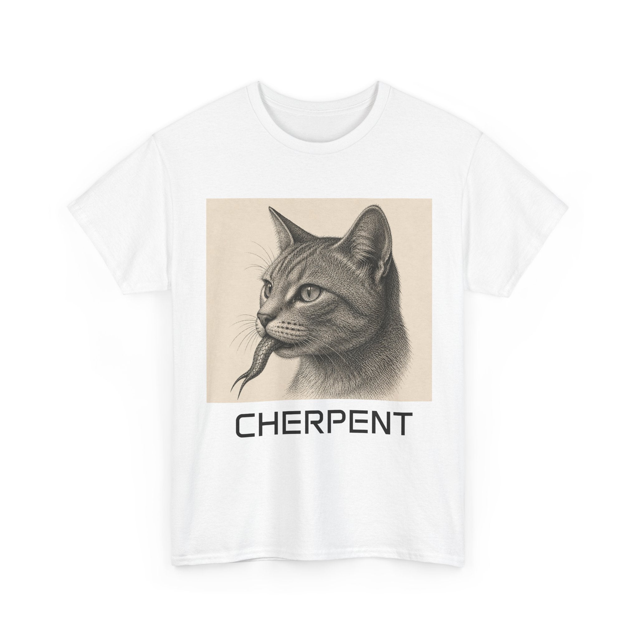 Cat and snakeTee — Vintage Illustration Cat with Snake Graphic T-Shirt