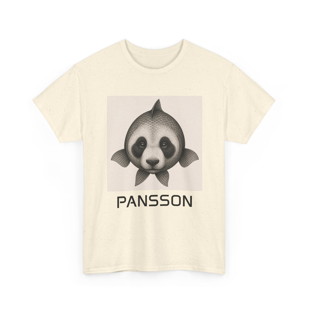 Panda and fish Graphic Tee — Cute Monochrome Animal Shirt
