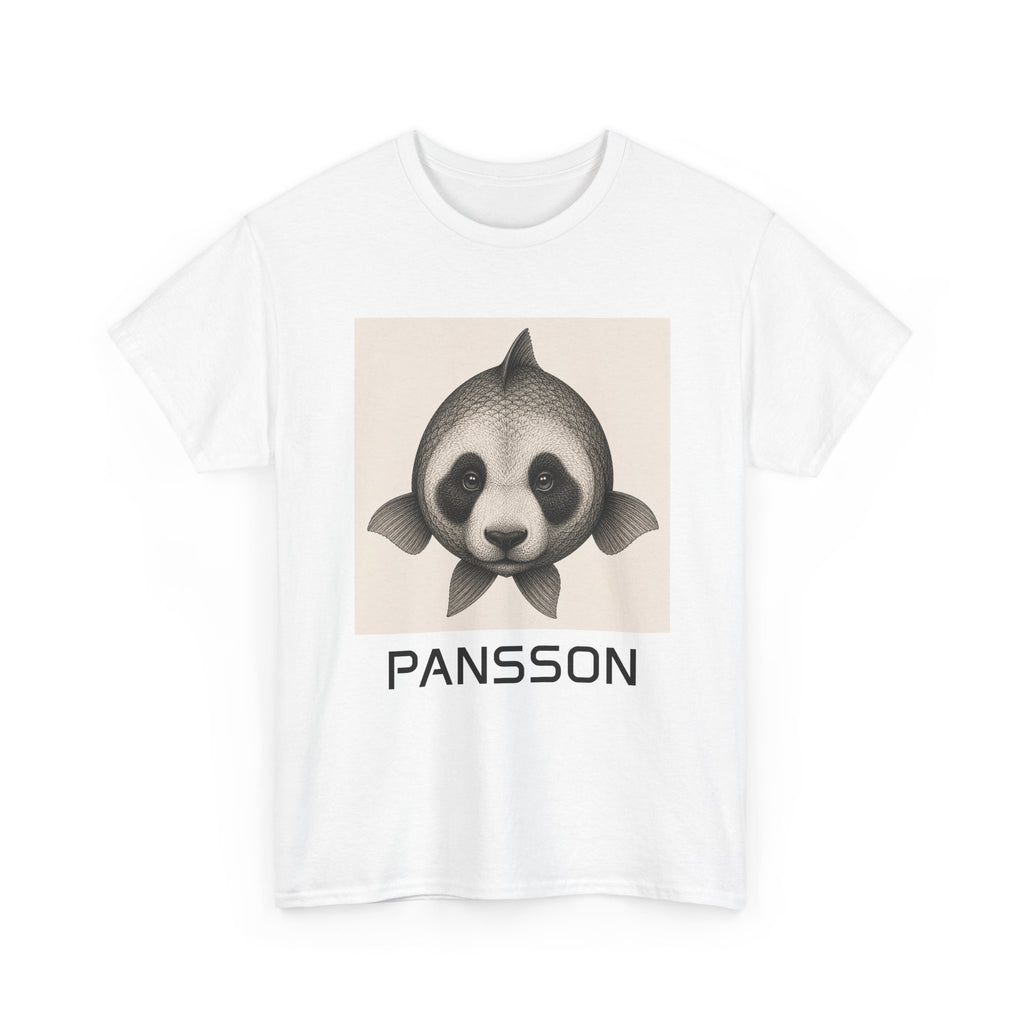 Panda and fish Graphic Tee — Cute Monochrome Animal Shirt