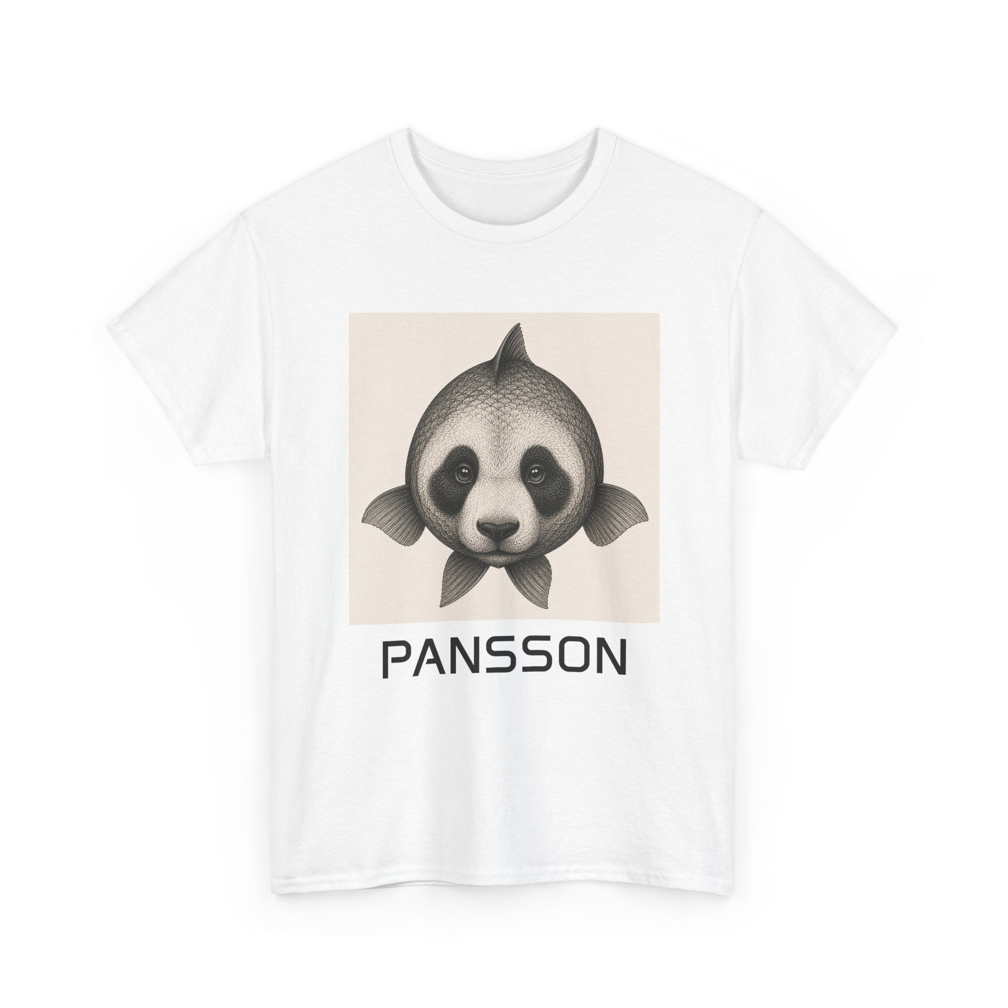 Panda and fish Graphic Tee — Cute Monochrome Animal Shirt