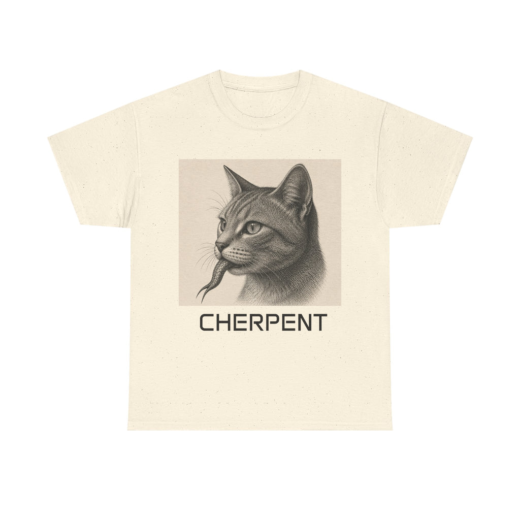 Cat and snakeTee — Vintage Illustration Cat with Snake Graphic T-Shirt