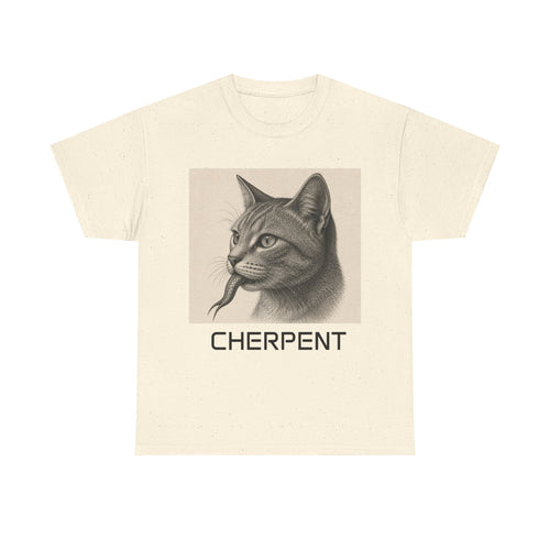 Cat and snakeTee — Vintage Illustration Cat with Snake Graphic T-Shirt