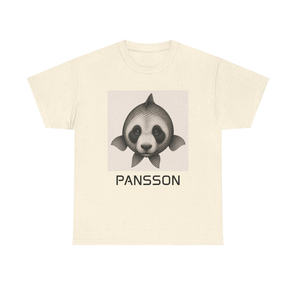 Panda and fish Graphic Tee — Cute Monochrome Animal Shirt