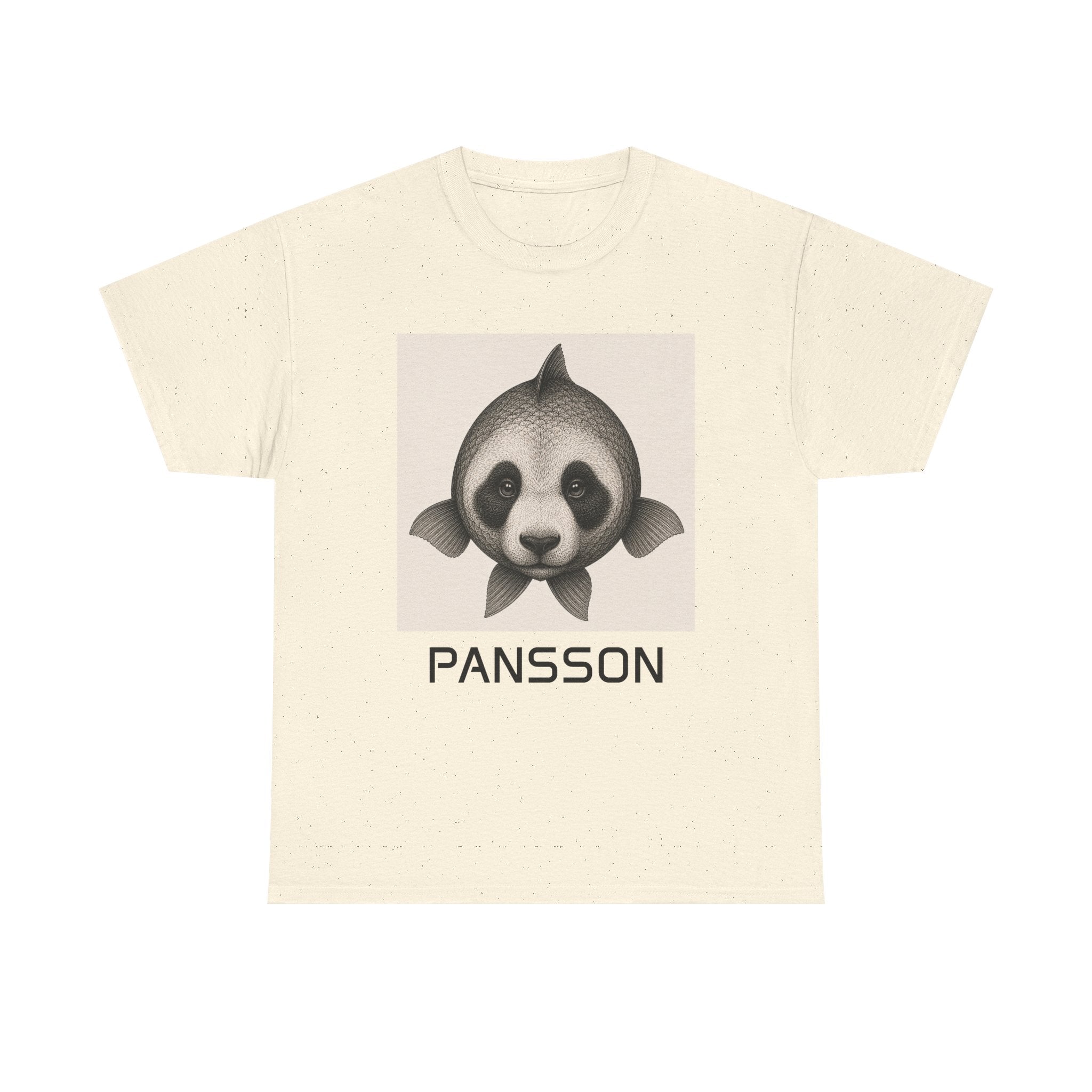 Panda and fish Graphic Tee — Cute Monochrome Animal Shirt