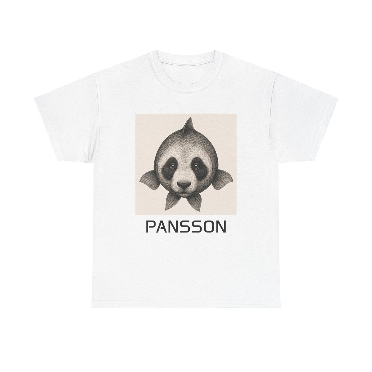 Panda and fish Graphic Tee — Cute Monochrome Animal Shirt